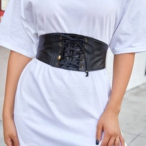 Black Lace-Up Waist Belt